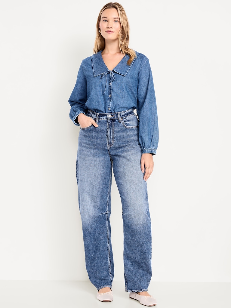 High-Waisted Barrel Full Length Jeans