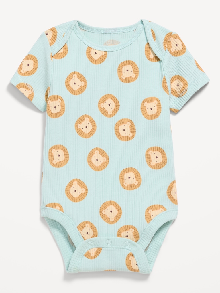 Printed Short-Sleeve Ribbed Bodysuit for Baby