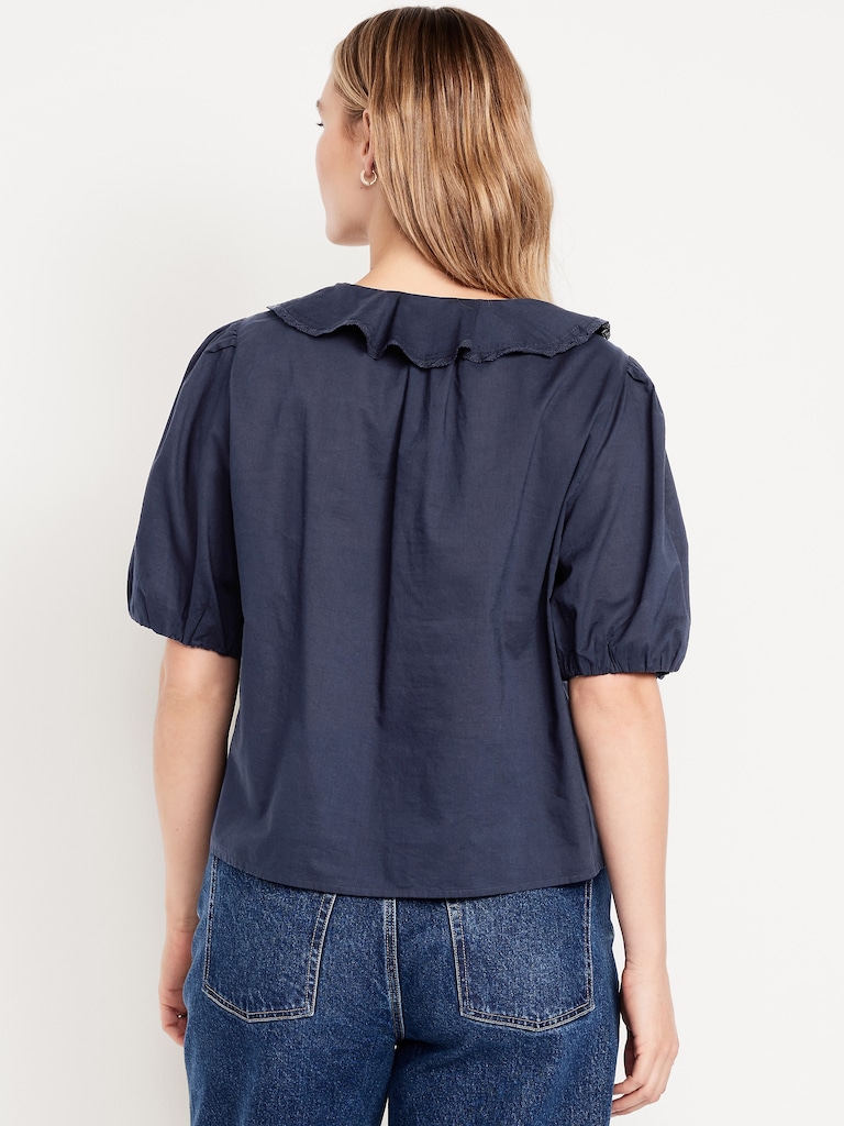 Ruffle Collar Button-Down Top