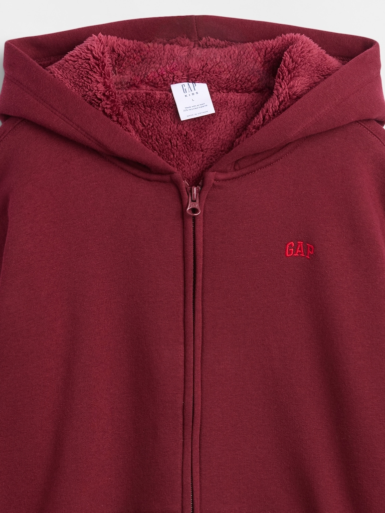 Kids Relaxed Sherpa-Lined Zip Logo Hoodie