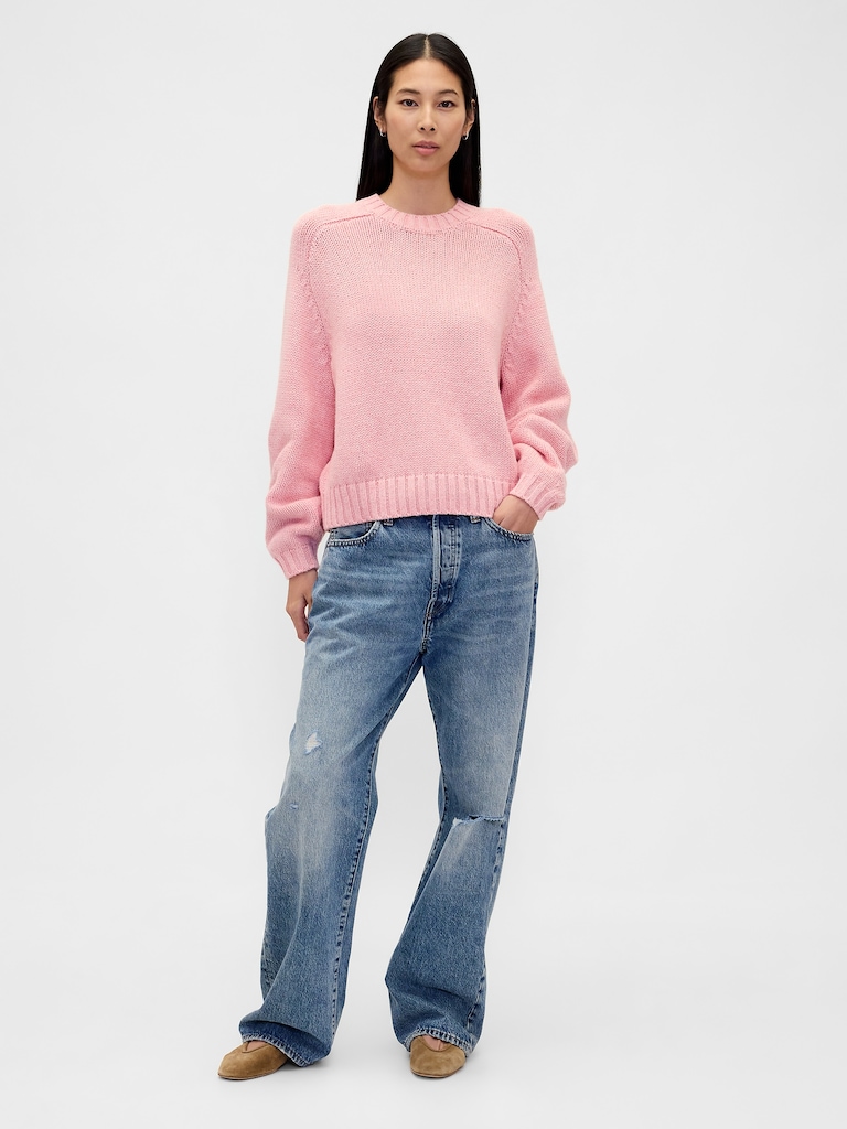 Relaxed Saddle-Sleeve Crewneck Sweater