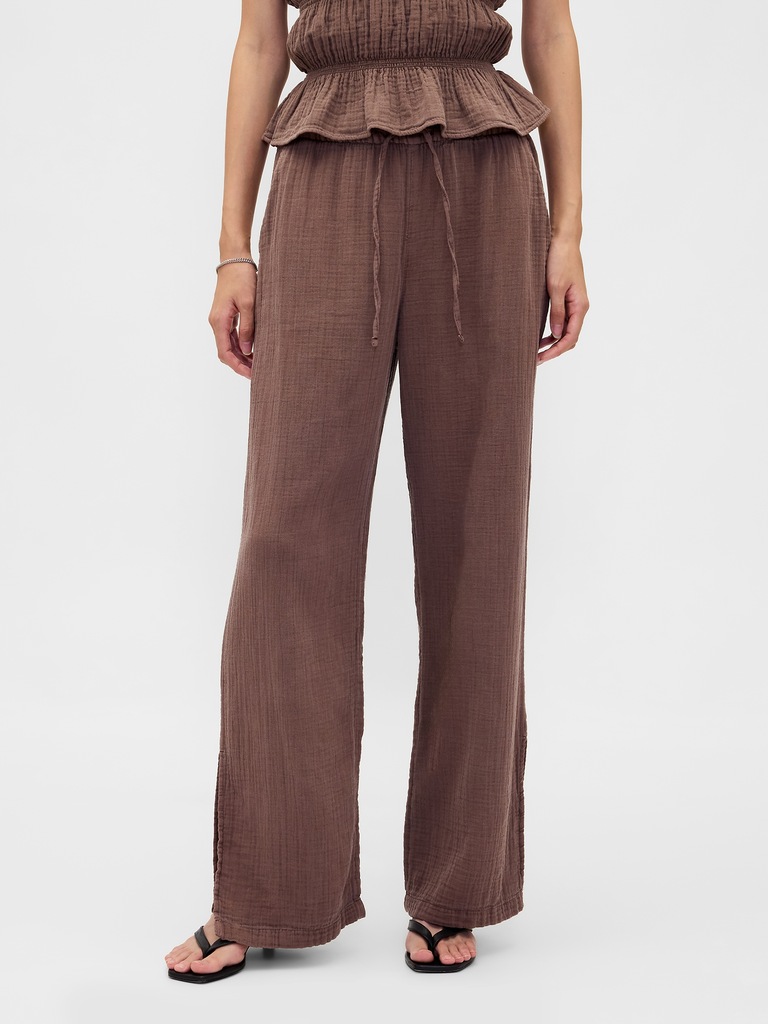 Cotton Gauze Easy Split-Hem Pants