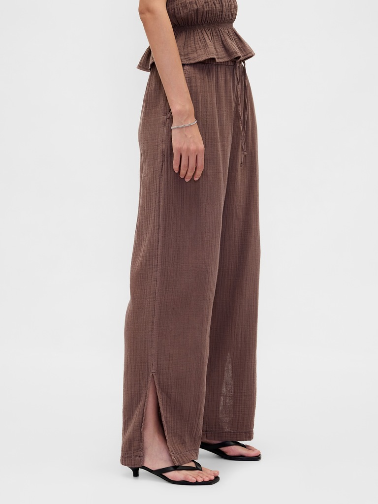 Cotton Gauze Easy Split-Hem Pants