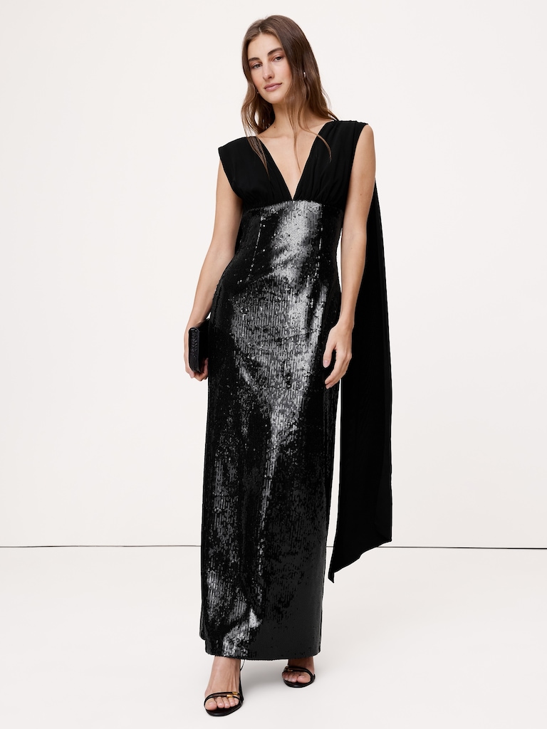 Sequin & Georgette Maxi Dress