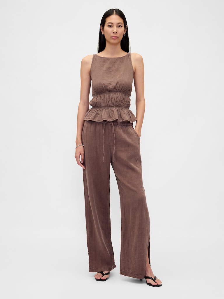 Cotton Gauze Easy Split-Hem Pants