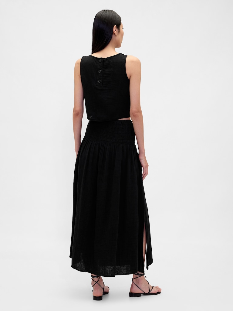Cotton Gauze Smocked-Waist Maxi Skirt