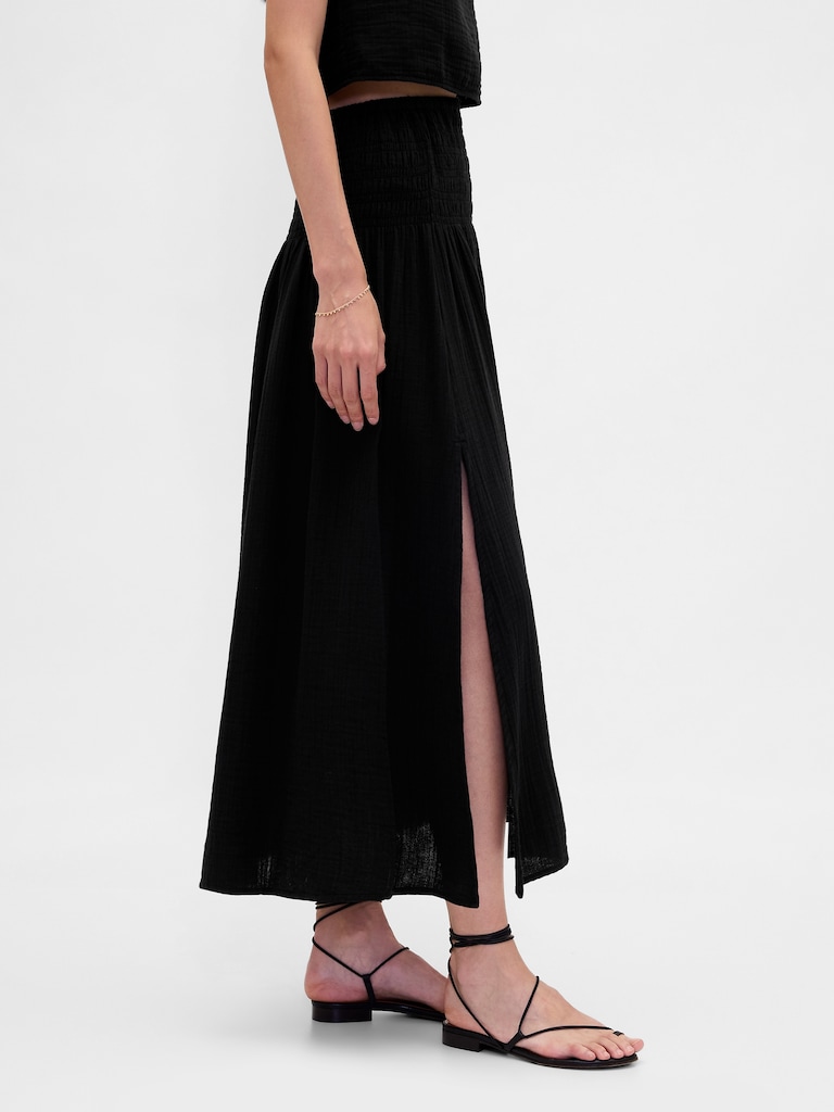 Cotton Gauze Smocked-Waist Maxi Skirt