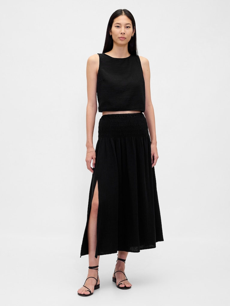 Cotton Gauze Smocked-Waist Maxi Skirt