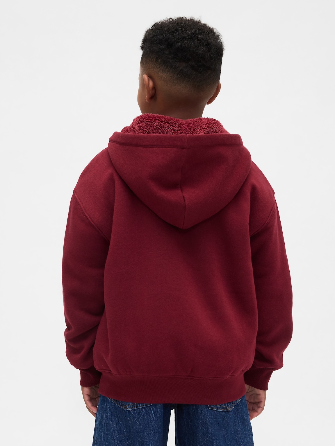 Kids Relaxed Sherpa-Lined Zip Logo Hoodie
