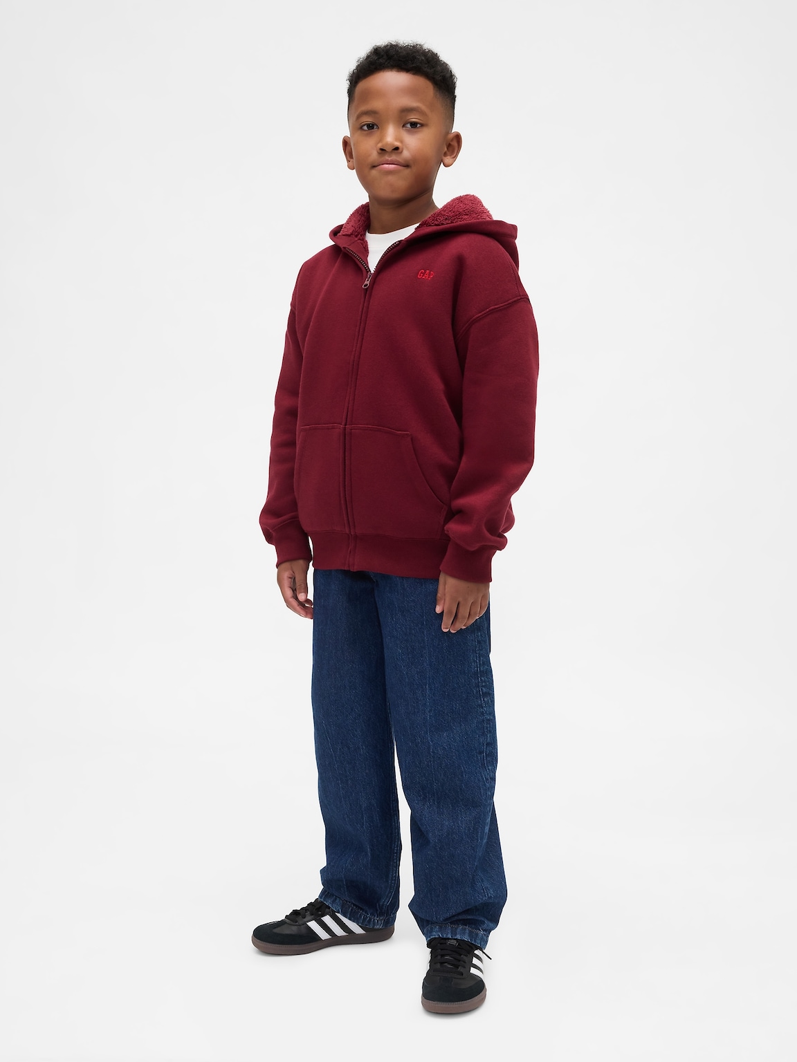 Kids Relaxed Sherpa-Lined Zip Logo Hoodie