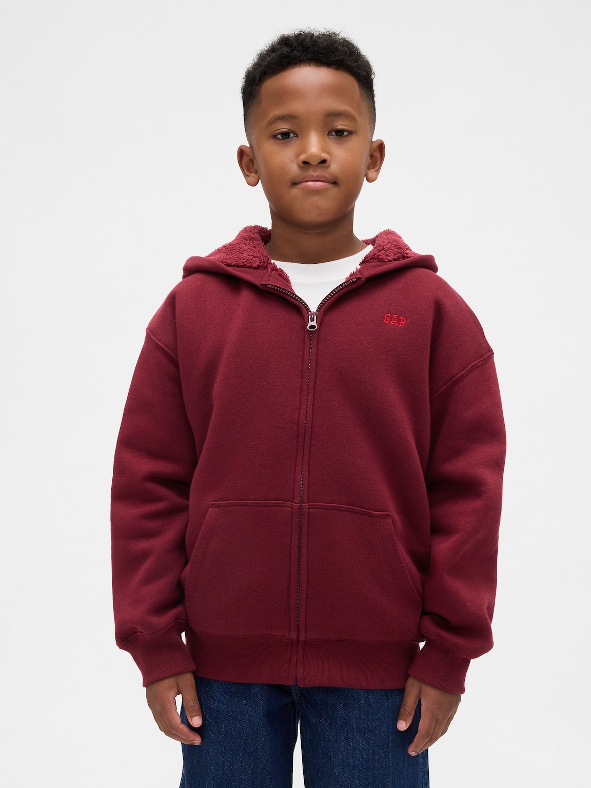 Kids Relaxed Sherpa-Lined Zip Logo Hoodie