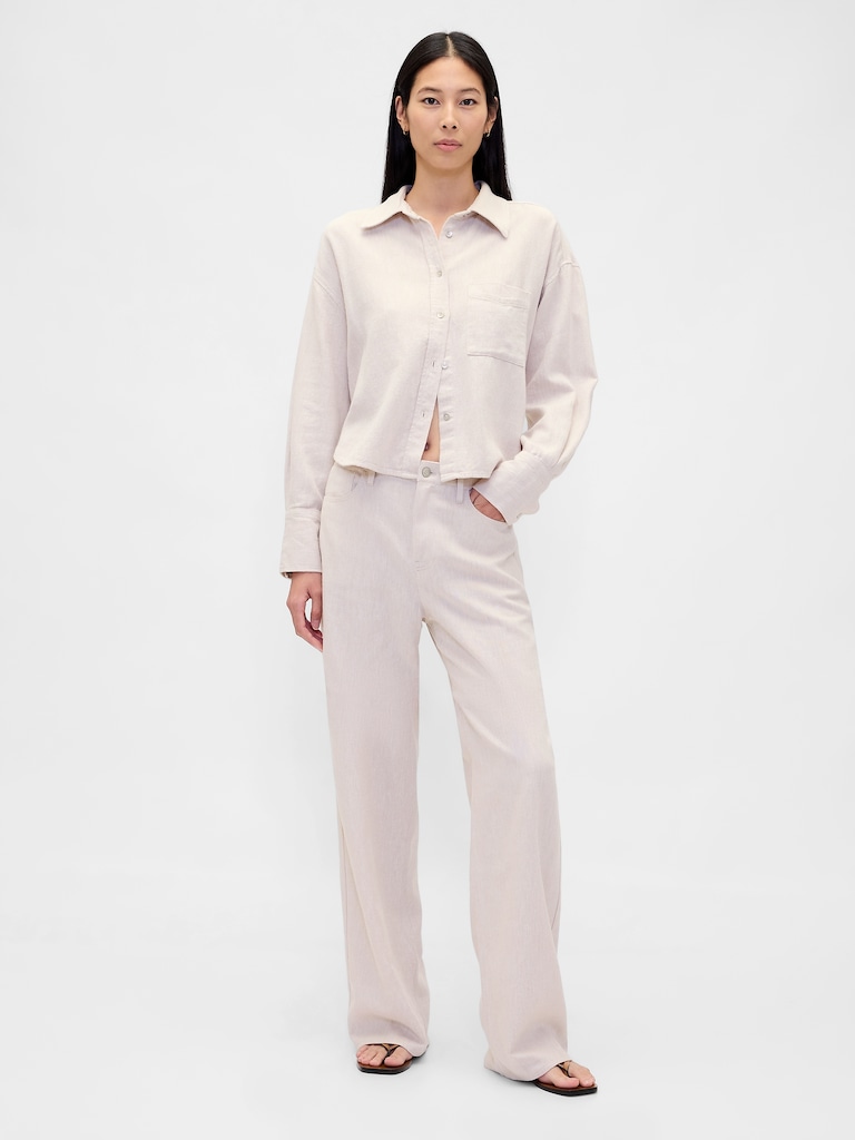 Linen-Cotton Wide-Leg Pants