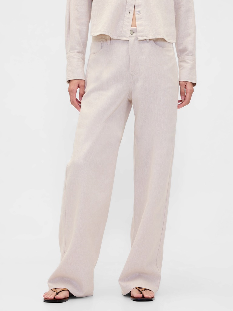 Linen-Cotton Wide-Leg Pants