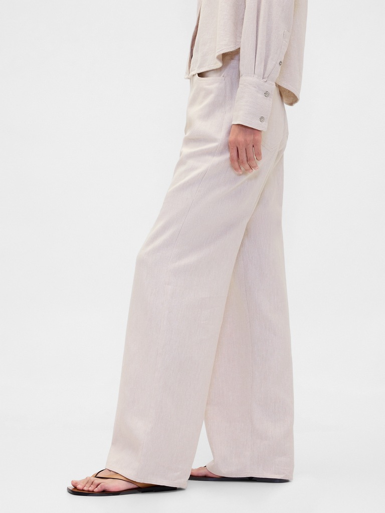 Linen-Cotton Wide-Leg Pants