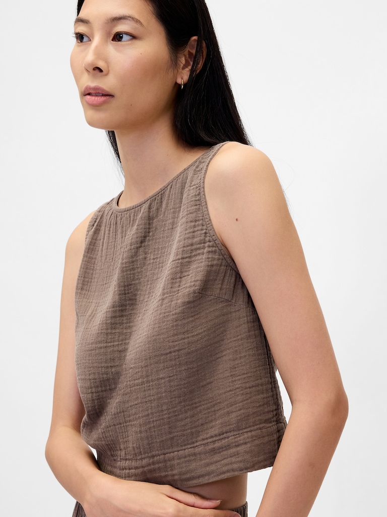 Cotton Gauze Crop Shell Top