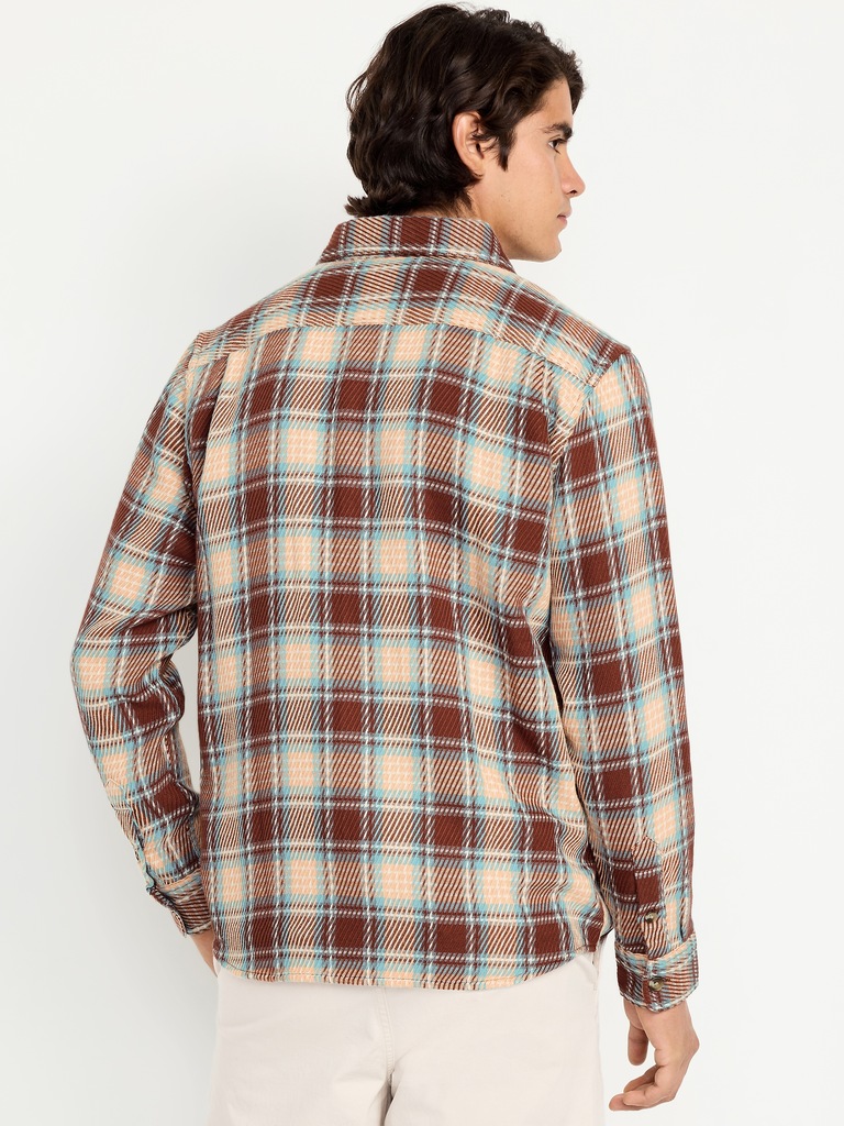 Loose Fit Textured Plaid Pocket Shirt