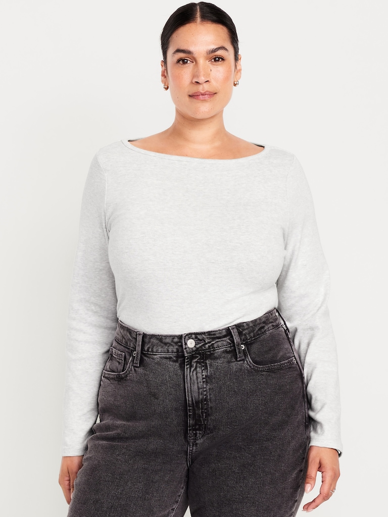 Snug Long-Sleeve Boat-Neck T-Shirt
