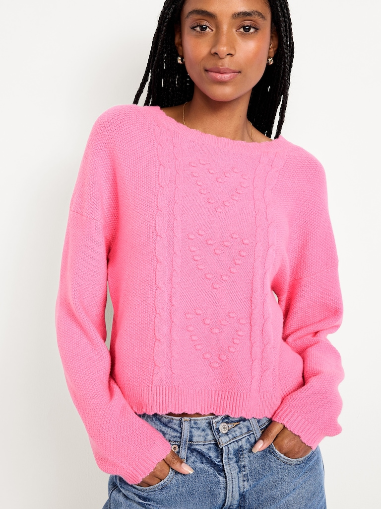 SoSoft Crew-Neck Bobble Heart Sweater