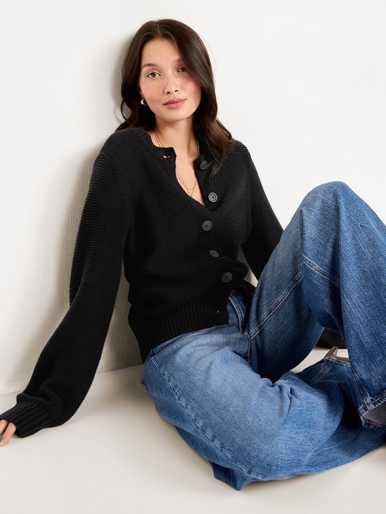 Seaside Cotton Garter-Knit Cardigan Sweater