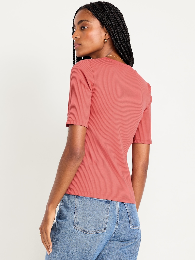 Short Sleeve Lace-Front Top