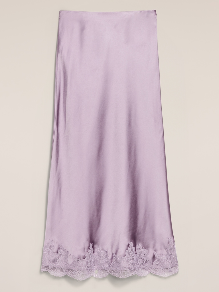 Old Navy x Anna Sui Satin Lace Hem Midi Skirt