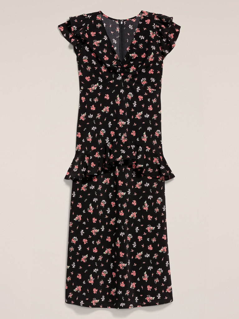 Old Navy x Anna Sui Crepe V-Neck Ruffle Maxi Dress