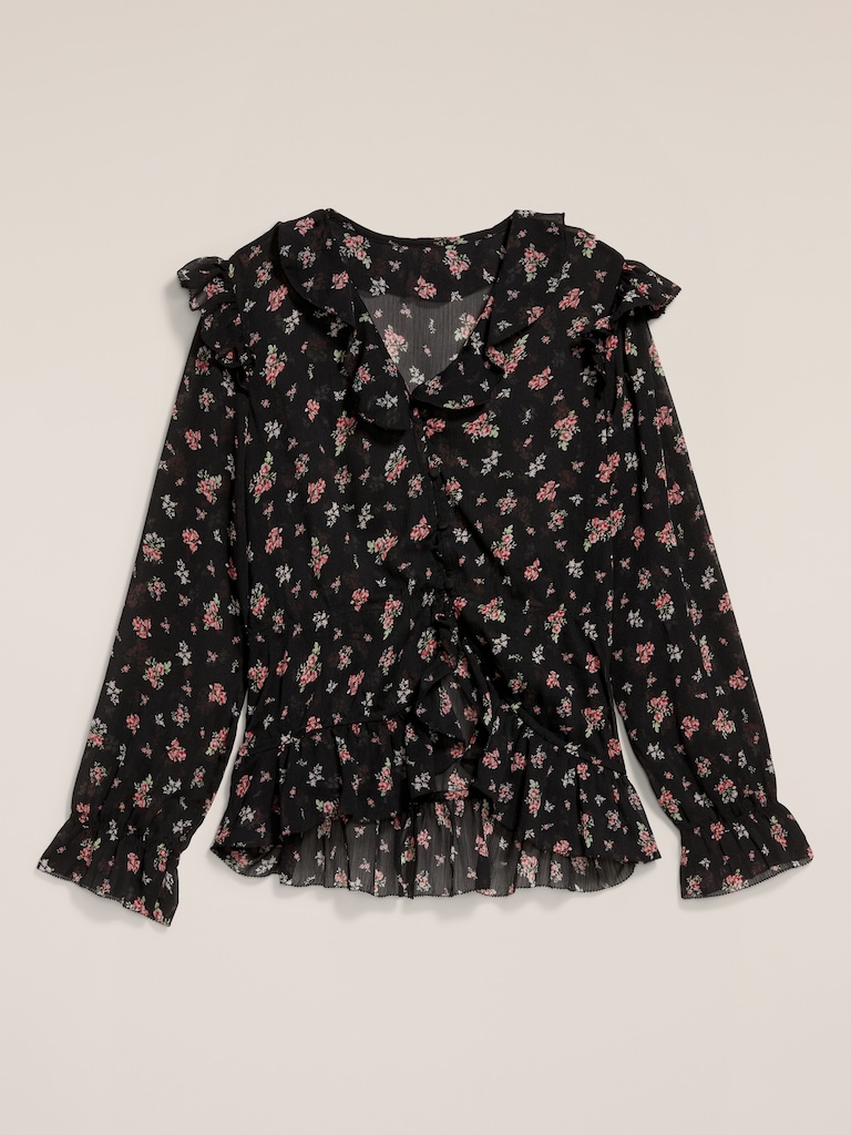 Old Navy x Anna Sui Chiffon Ruffle Button-Down Top