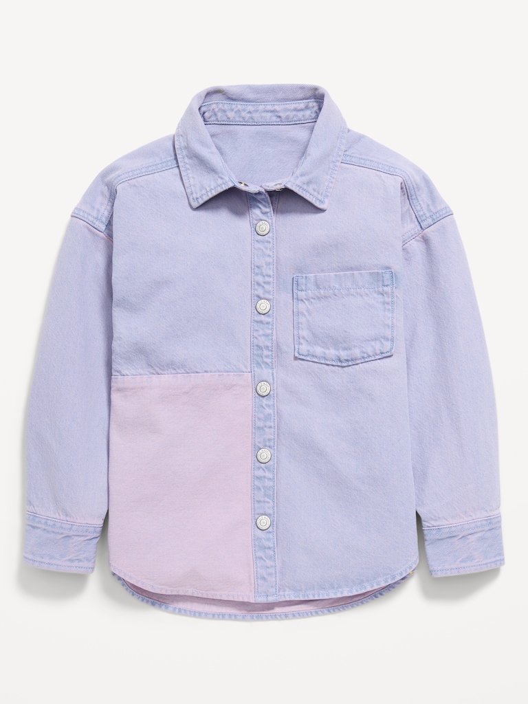 Long-Sleeve Oversized Jean Shirt for Girls