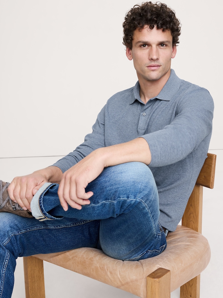 Luxury-Touch Long-Sleeve Polo