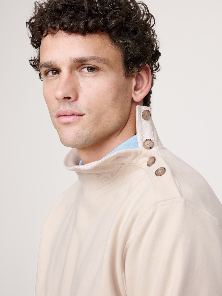 French Terry Button-Shoulder Sweatshirt