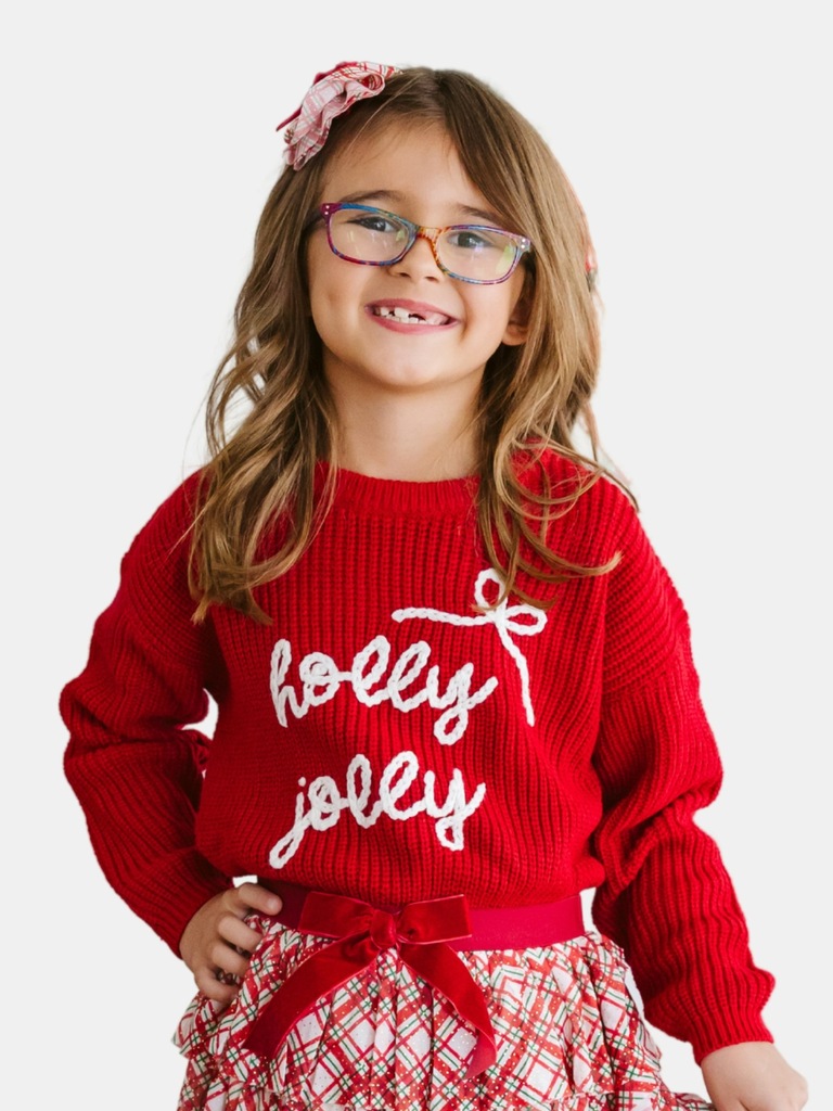 Sweet Wink Holly Jolly Bow Christmas Knit Sweater