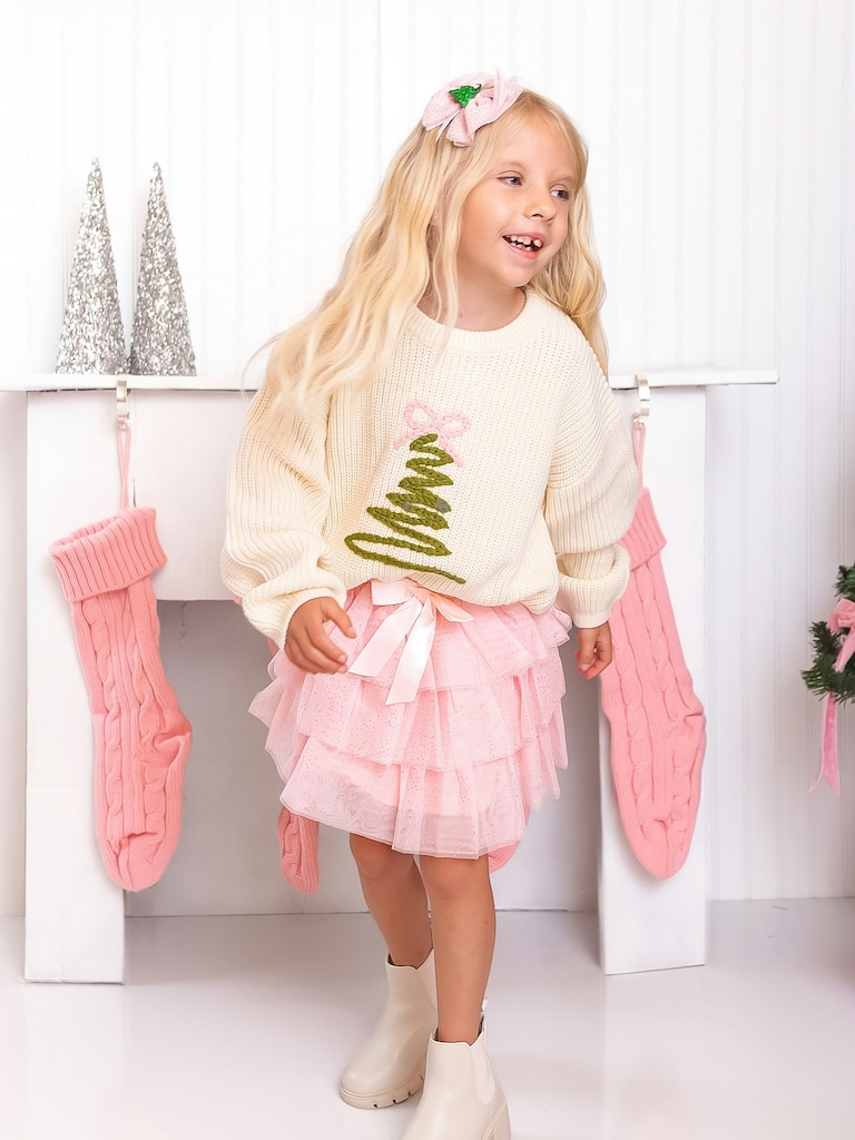 Sweet Wink Coquette Christmas Tree Knit Sweater