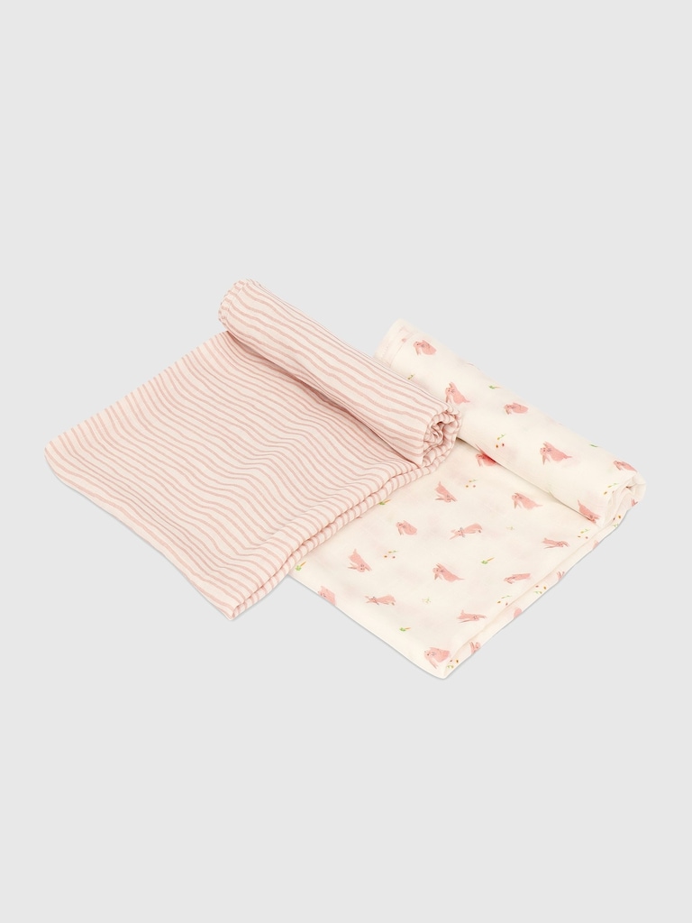 Bamboo Little Bunny and Pink Wave Swaddle Set