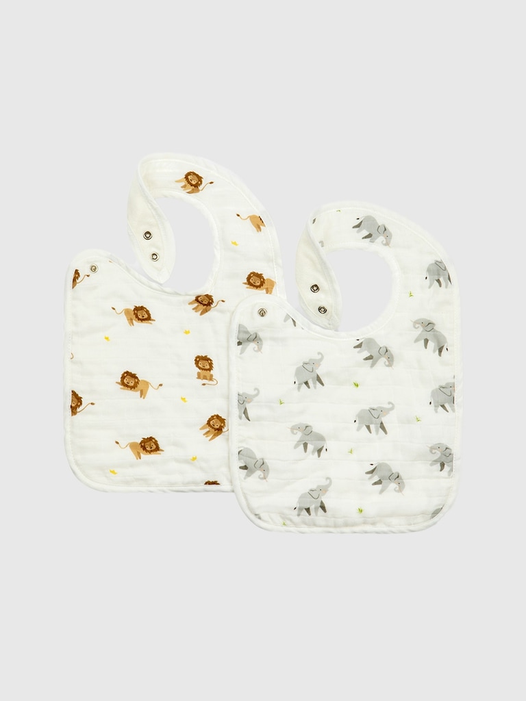 Bamboo Little Elephant and Lion Bib Set