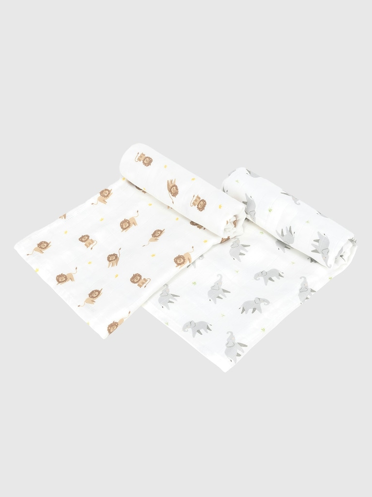 Bamboo Little Lion and Elephant Swaddle Set