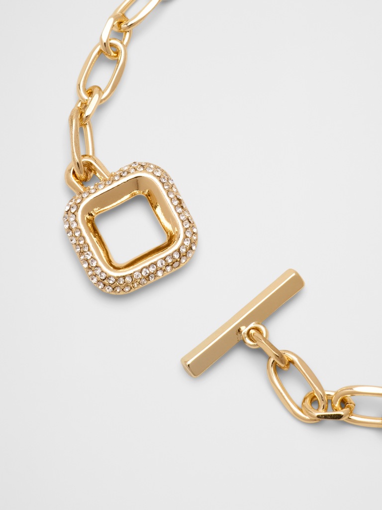 Pave Square Chain Toggle Necklace