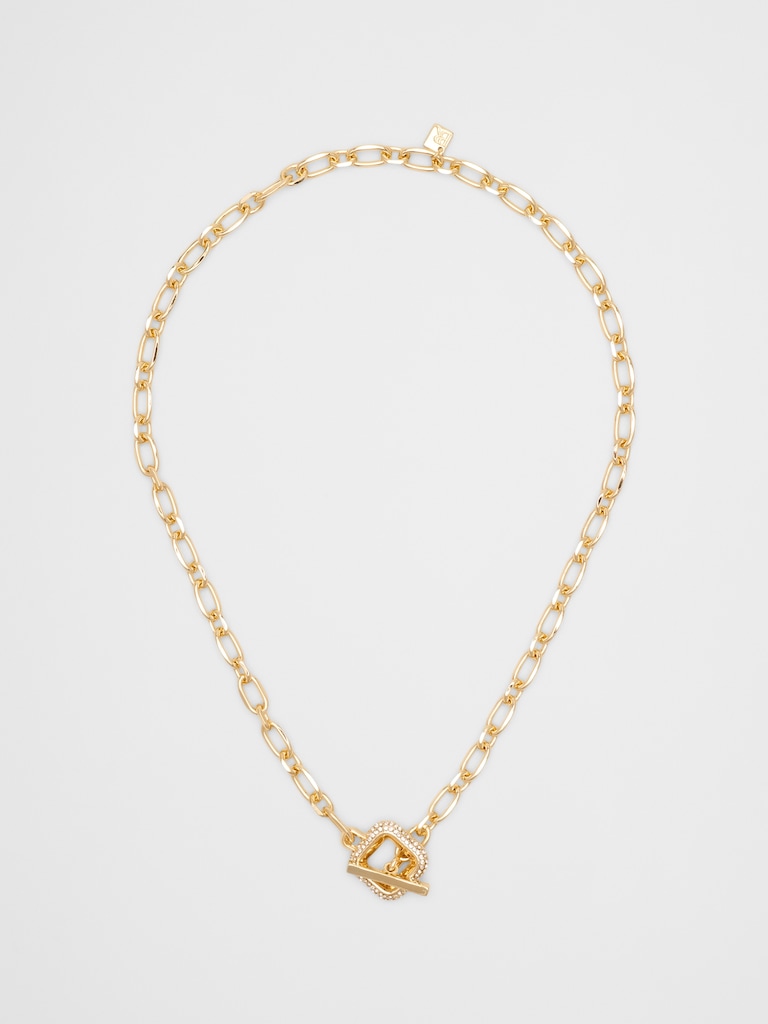 Pave Square Chain Toggle Necklace