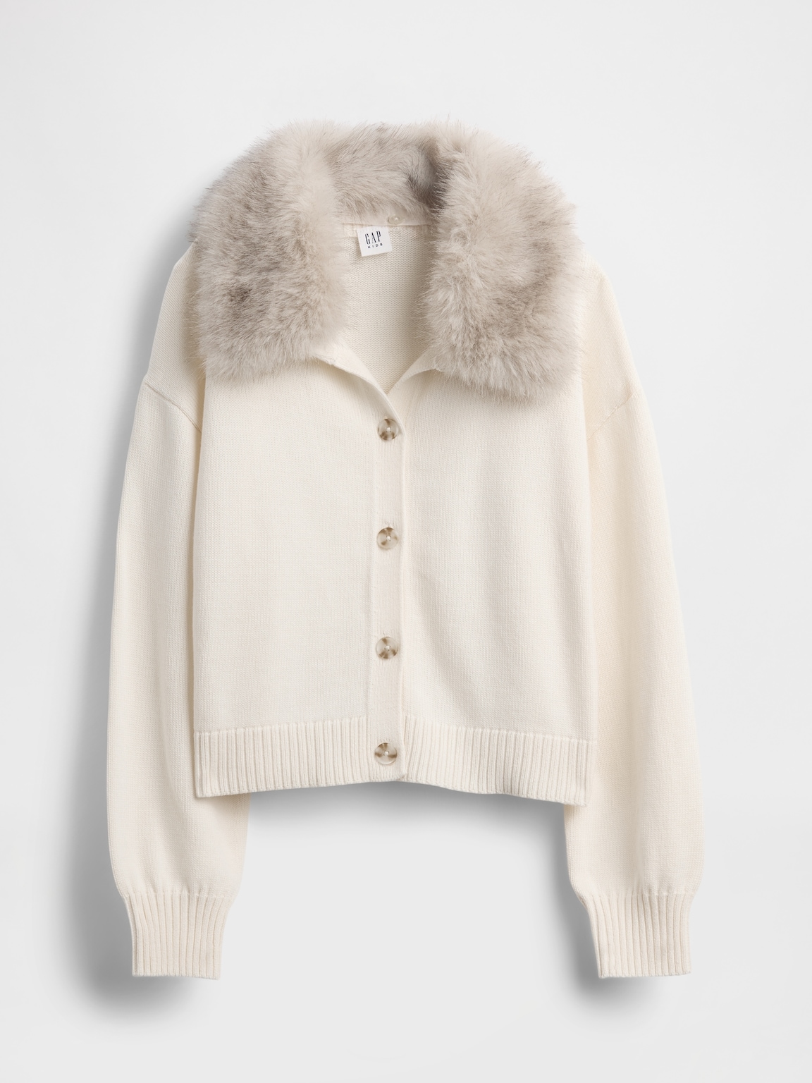Kids Faux Fur-Collar Cardigan Sweater