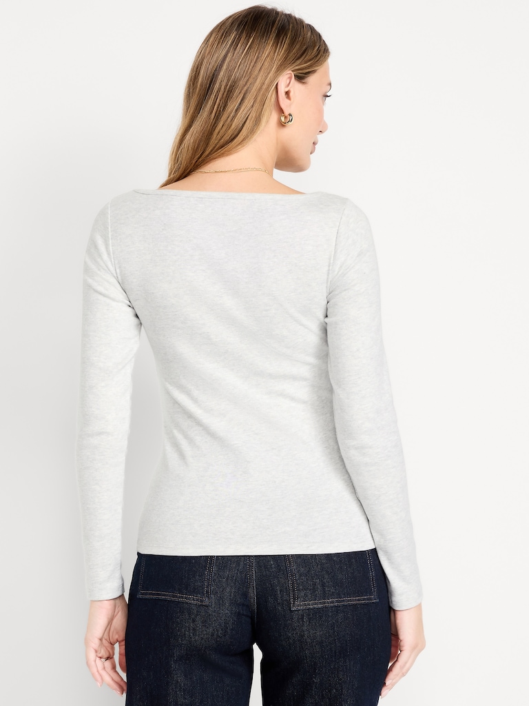 Snug Long-Sleeve Boat-Neck T-Shirt
