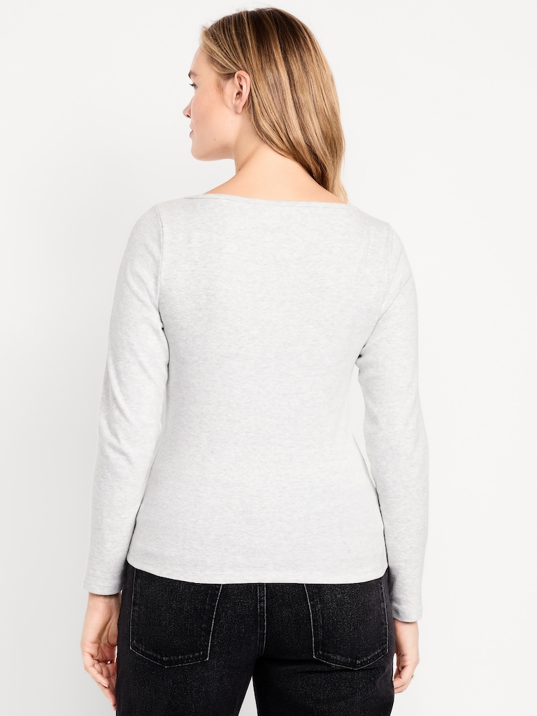 Snug Long-Sleeve Boat-Neck T-Shirt