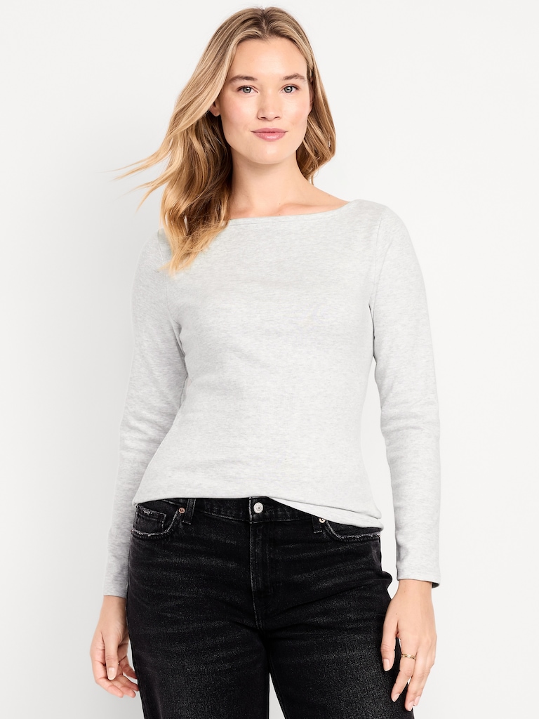 Snug Long-Sleeve Boat-Neck T-Shirt