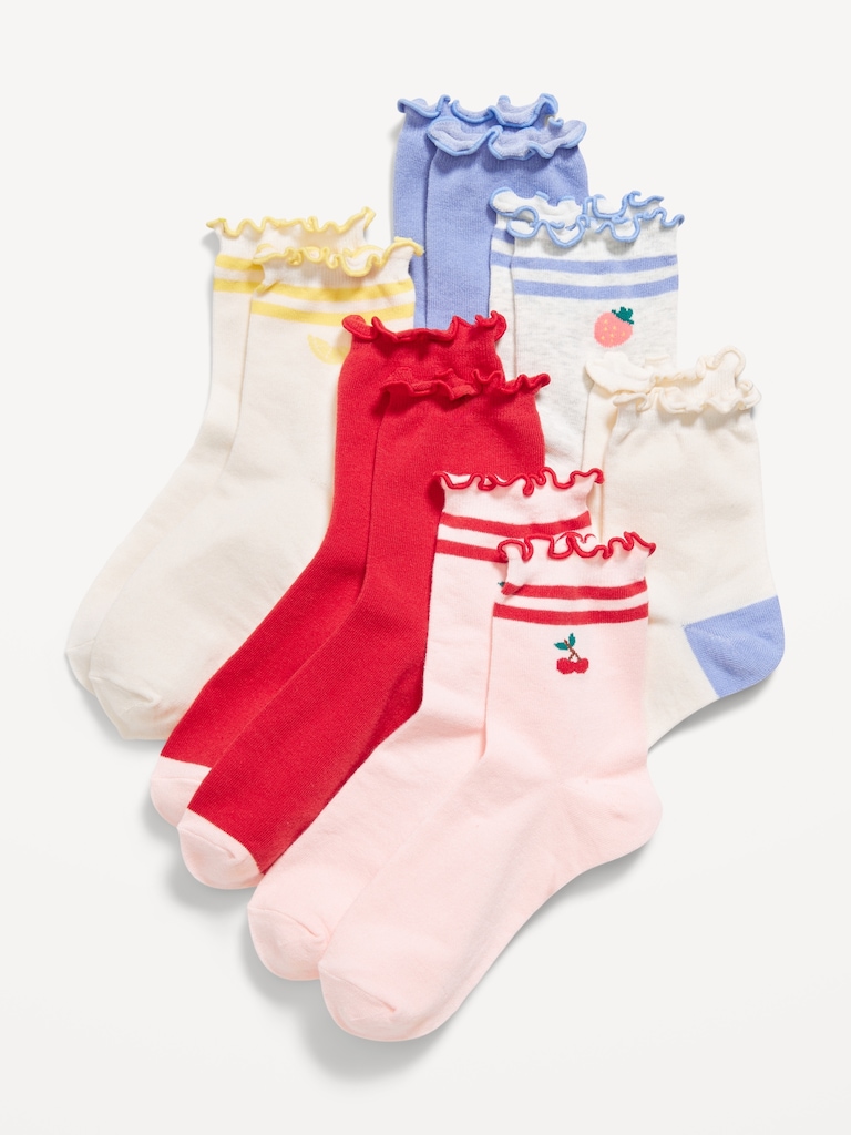 Ruffle-Cuff Quarter-Crew Socks 6-Pack for Girls