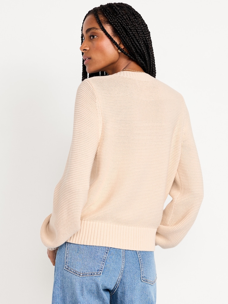 Seaside Cotton Garter-Knit Cardigan Sweater