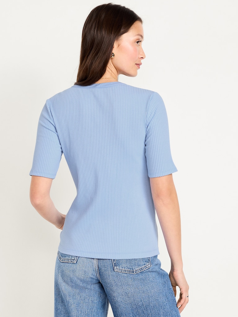 Short Sleeve Lace-Front Top