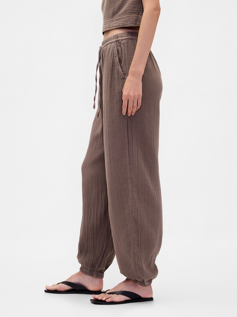 Cotton Gauze Barrel Joggers
