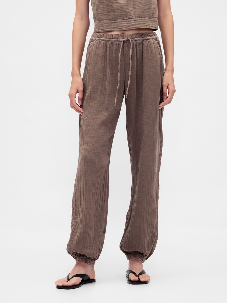 Cotton Gauze Barrel Joggers