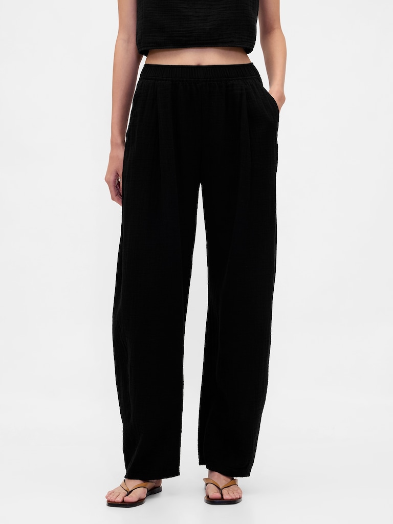 Cotton Gauze Easy Barrel Pants