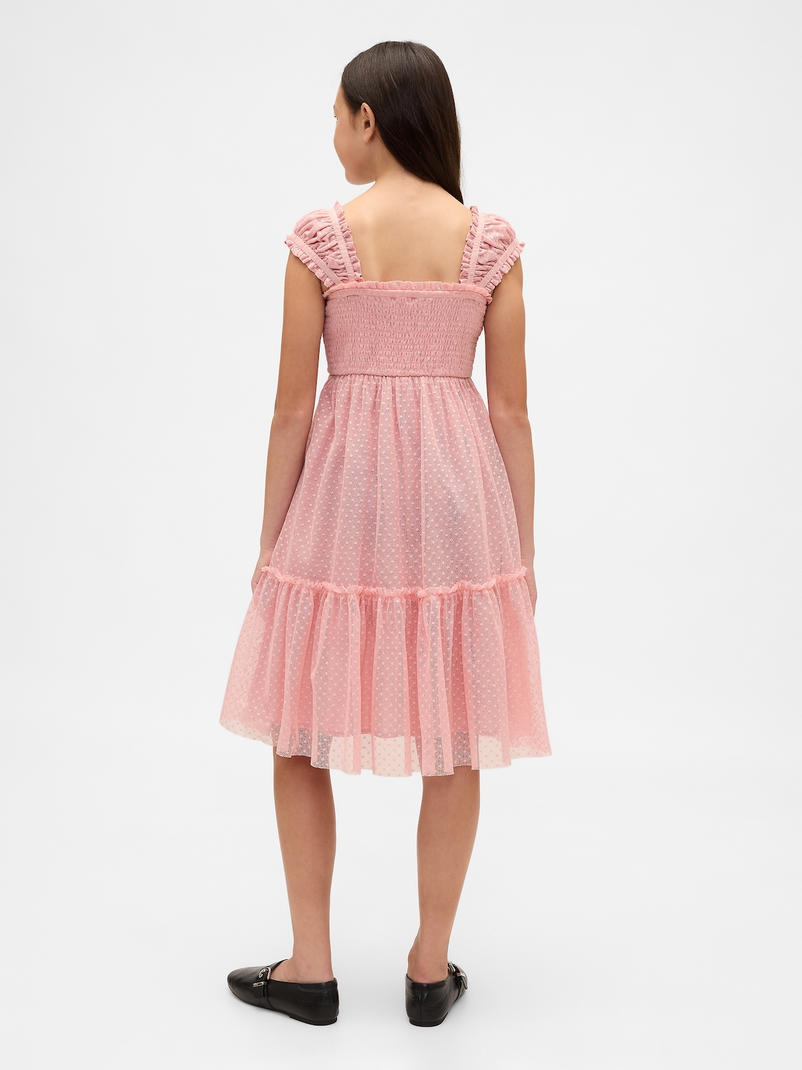 Kids Mesh Ruffle Cap-Sleeve Dress