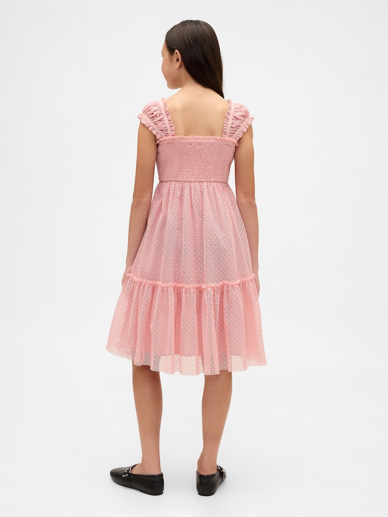 Kids Mesh Ruffle Cap-Sleeve Dress