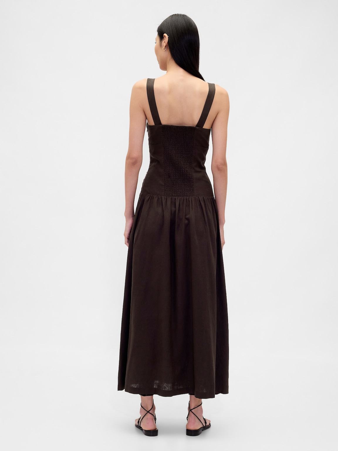 Linen-Blend Drop-Waist Corset Maxi Dress